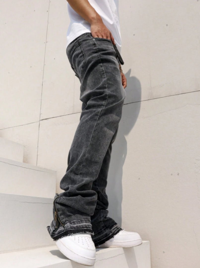 Men's Vintage Washed Flare Jeans – Relaxed Streetwear Denim - VibeVaultSupply