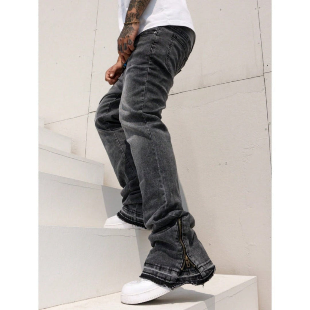 Men's Vintage Washed Flare Jeans – Relaxed Streetwear Denim - VibeVaultSupply