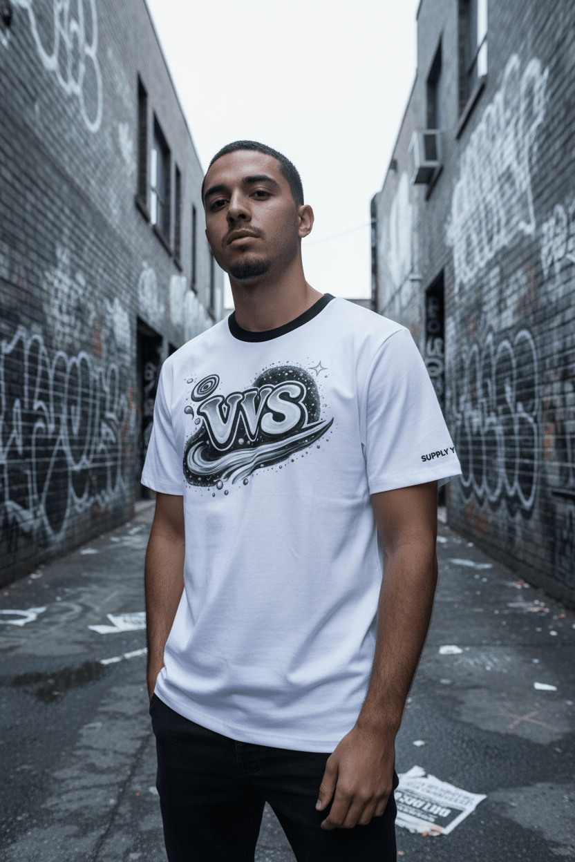 Black & White VVS Graphic T-Shirt – Monochrome Streetwear Tee | VibeVault Supply - VibeVaultSupply