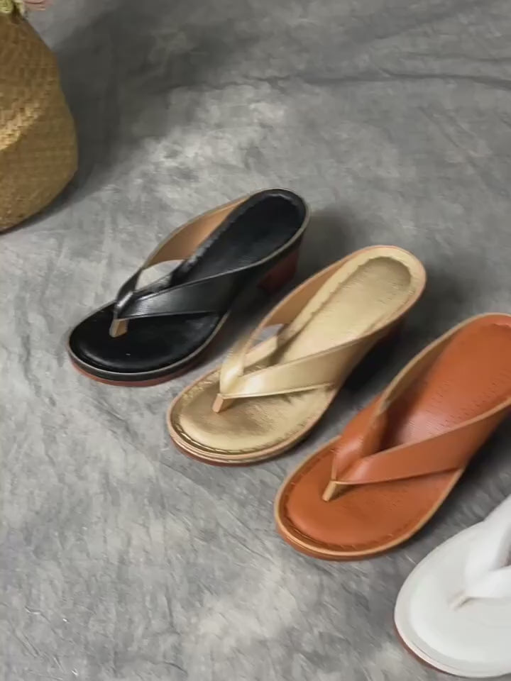 Women's Wedge Sandals Solid Color Square-heeled Slides by VibeVaultSupply