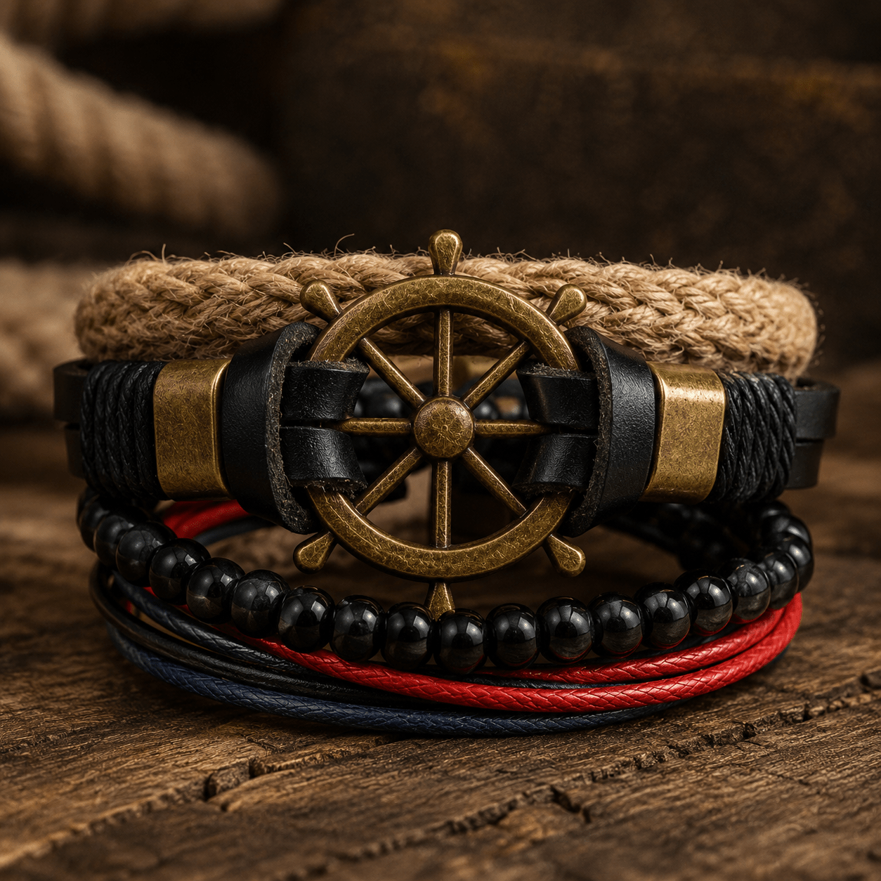 Adjustable Leather & Beaded Bracelet Set – Men’s & Unisex Stackable Jewelry - VibeVaultSupply