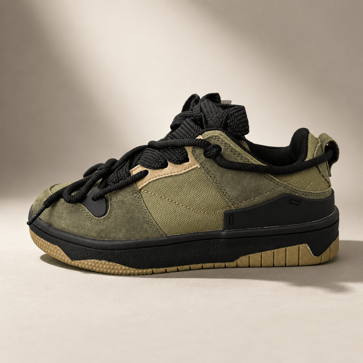 Chunky Lace - Up Sneakers: Breathable Mesh Casual Shoes – Lightweight Trainers (Black & Army Green) - VibeVaultSupply