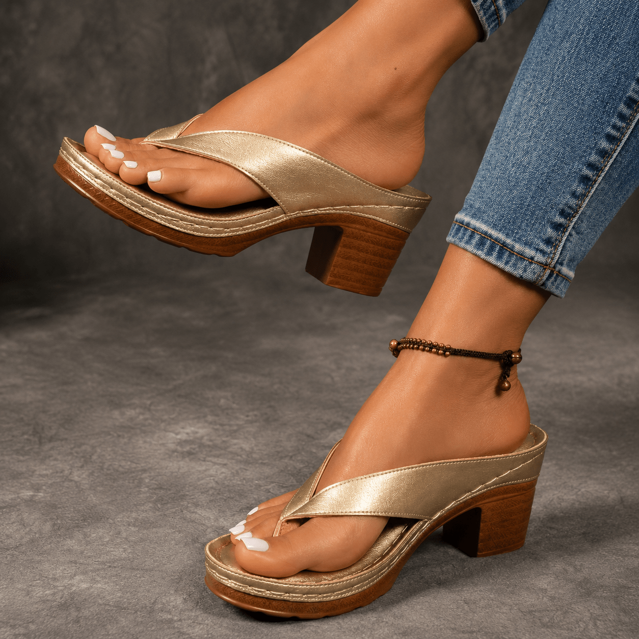 Women's Wedge Sandals Solid Color Square - heeled Slides by VibeVaultSupply - VibeVaultSupply