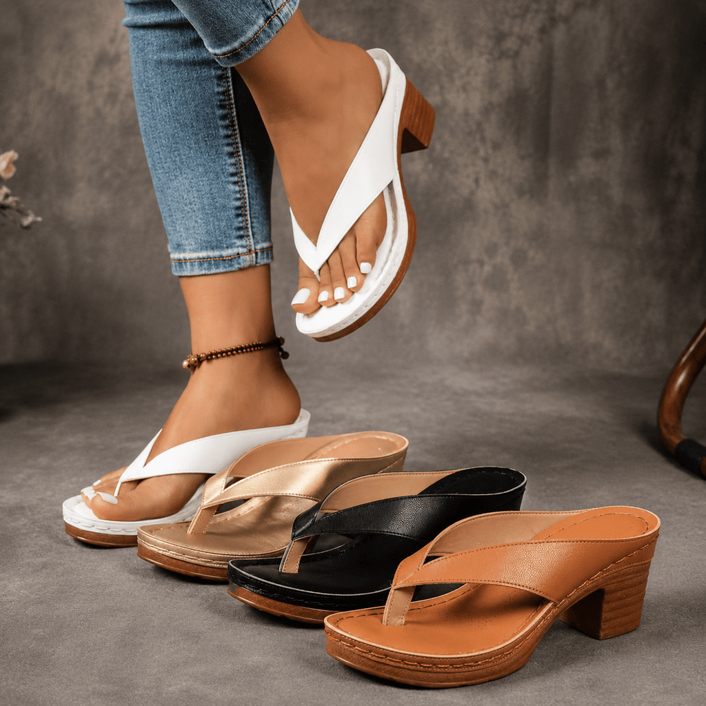 Women's Wedge Sandals Solid Color Square - heeled Slides by VibeVaultSupply - VibeVaultSupply