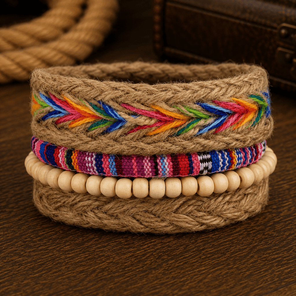 Adjustable Leather & Beaded Bracelet Set – Men’s & Unisex Stackable Jewelry - VibeVaultSupply