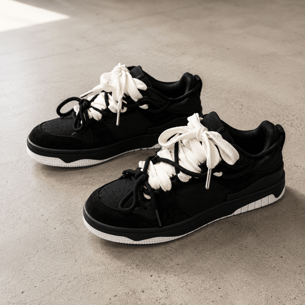 Chunky Lace - Up Sneakers: Breathable Mesh Casual Shoes – Lightweight Trainers (Black & Army Green) - VibeVaultSupply