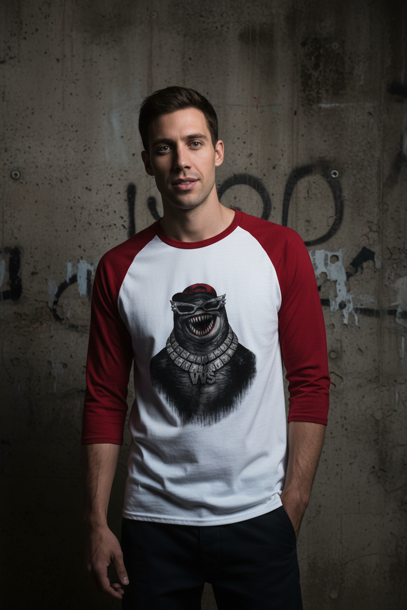 Shark Graphic Raglan T-Shirt – 3/4 Sleeve Baseball Tee | VibeVaultSupply - VibeVaultSupply