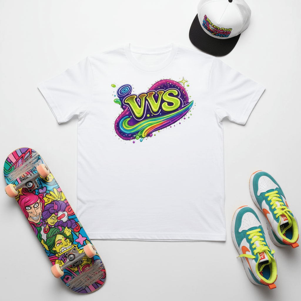 Toxic Neon Graphic T-Shirt – Streetwear VVS Skull Tee | VibeVaultSupply - VibeVaultSupply