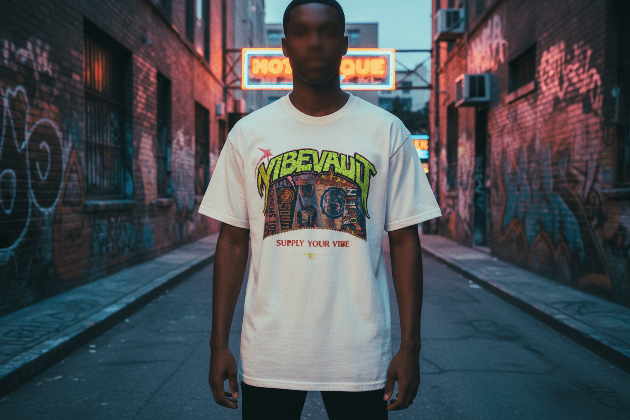 VVS Retro Collage Graphic Tee – Vintage Streetwear T-Shirt | VibeVault Supply - VibeVaultSupply