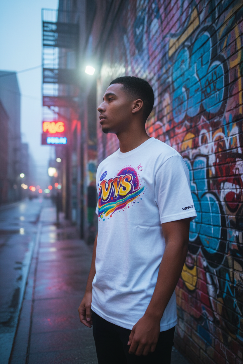 VVS Multicolor Retro Logo Graphic T-Shirt – Vintage Streetwear Tee | VibeVaultSupply - VibeVaultSupply