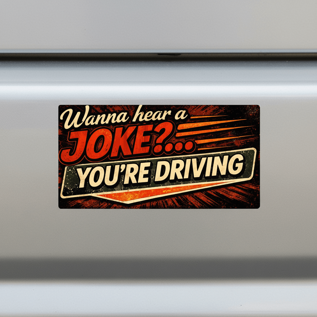 Funny Retro 'Wanna Hear a Joke?... You're Driving' Bumper Sticker - VibeVaultSupply