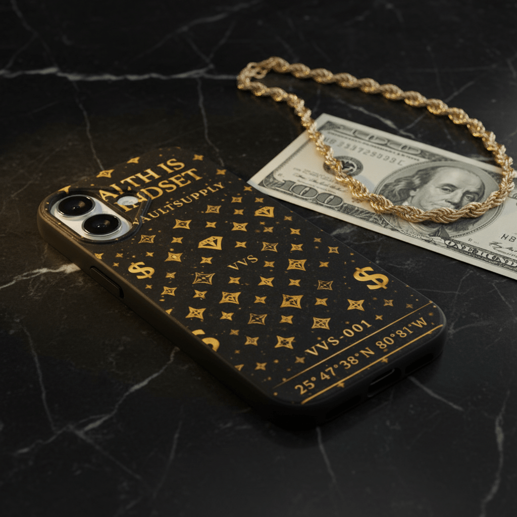 Wealth Is A Mindset iPhone Case – Black & Gold Slim TPU Phone Case | VibeVaultSupply - VibeVaultSupply
