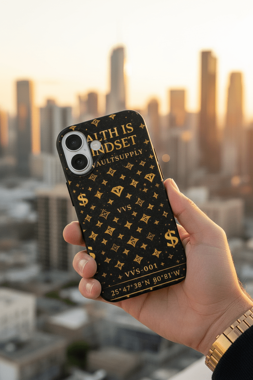 Wealth Is A Mindset iPhone Case – Black & Gold Slim TPU Phone Case | VibeVaultSupply - VibeVaultSupply