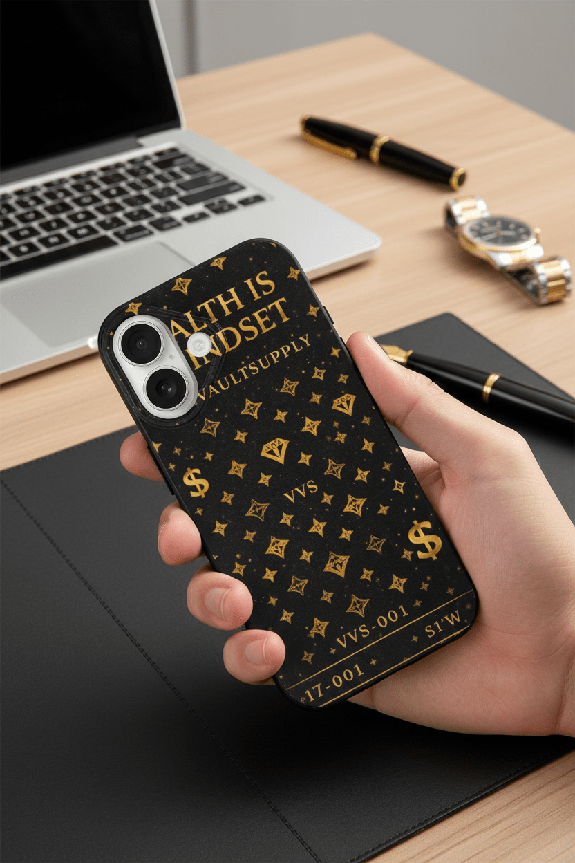 Wealth Is A Mindset iPhone Case – Black & Gold Slim TPU Phone Case | VibeVaultSupply - VibeVaultSupply