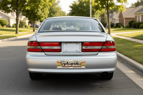 Bumper Sticker — “You speed up I slow down” Retro Vintage Stripes Car Decal - VibeVaultSupply