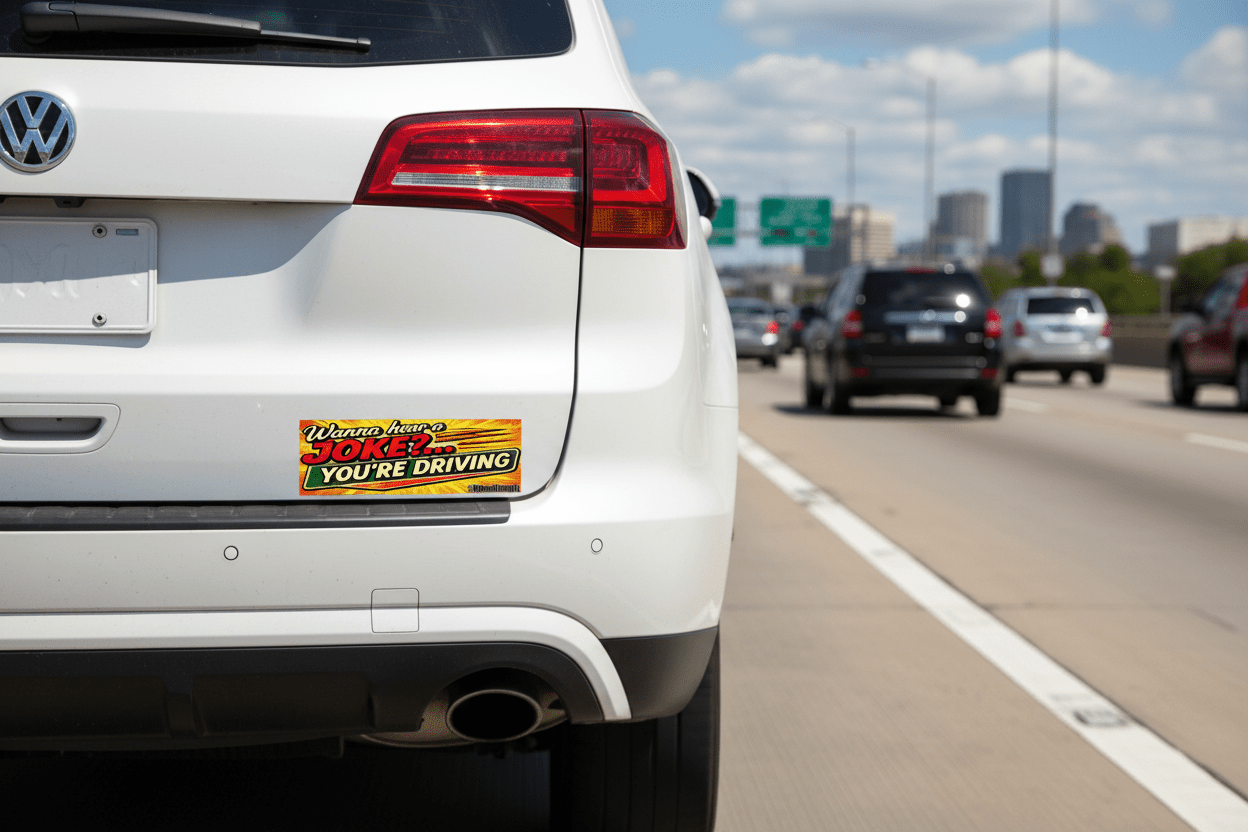 Bumper Sticker — "Wanna Hear a Joke?... YOU'RE DRIVING" Retro Humorous Car Sticker - VibeVaultSupply