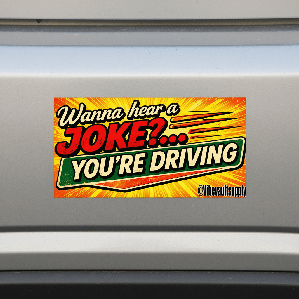 Bumper Sticker — "Wanna Hear a Joke?... YOU'RE DRIVING" Retro Humorous Car Sticker - VibeVaultSupply